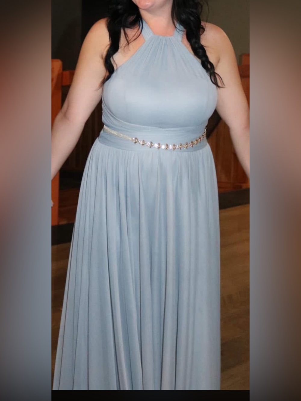 Elegant Light Blue Halter Evening Dress